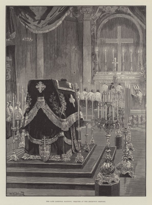 De overleden Kardinaal Manning, Requiem in de Brompton Oratory door William Heysham Overend