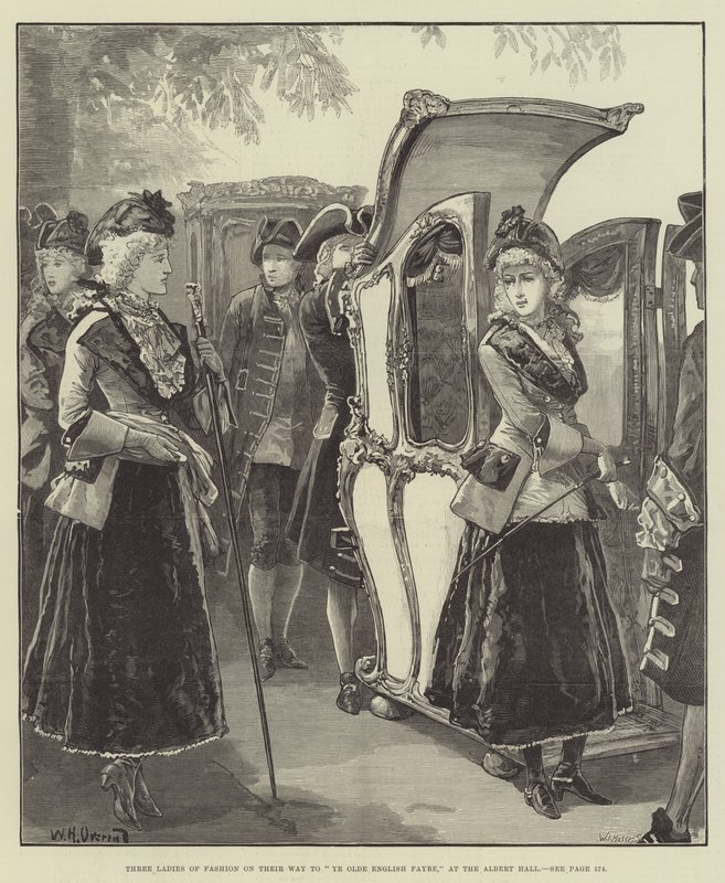 Drie dames van mode op weg naar Ye Olde English Fayre, in de Albert Hall door William Heysham Overend