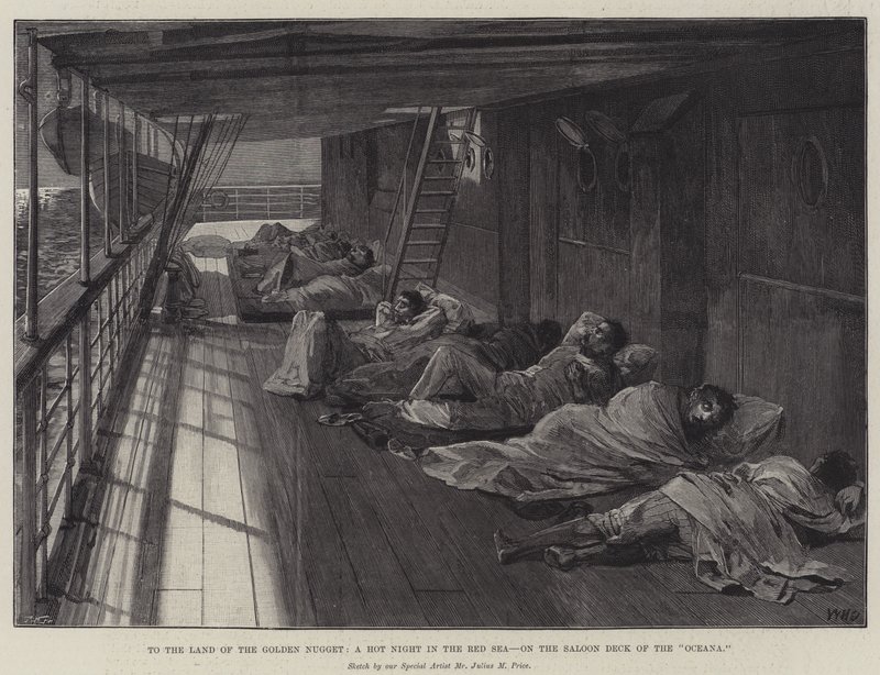 Naar het land van de gouden klomp, een hete nacht in de Rode Zee, op het salondek van de Oceana door William Heysham Overend