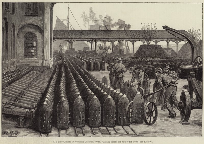 Oorlogsproductie in Woolwich Arsenal, 700 lb Palliser Granaten voor de 38-Ton Kanonnen door William Heysham Overend