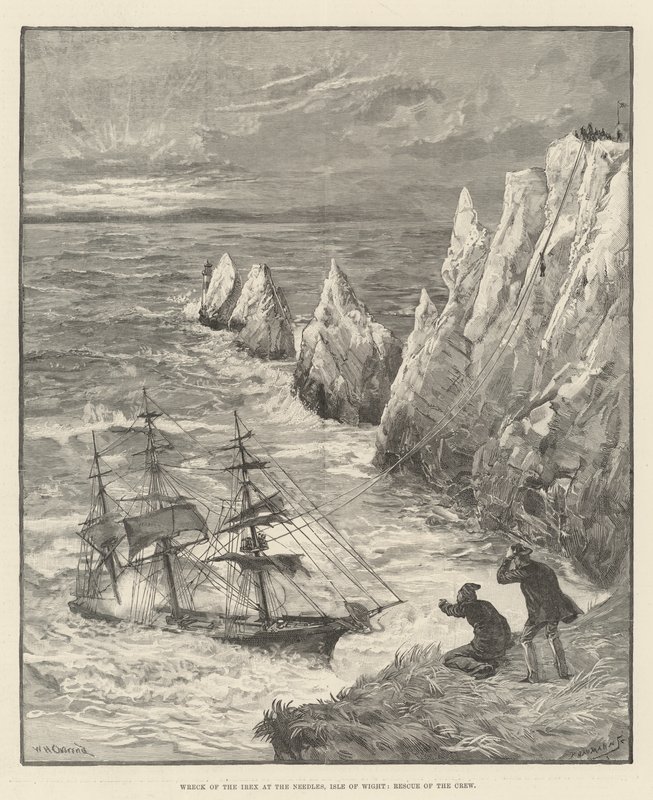 Wrak van de Irex bij de Needles, Isle of Wight, redding van de bemanning door William Heysham Overend