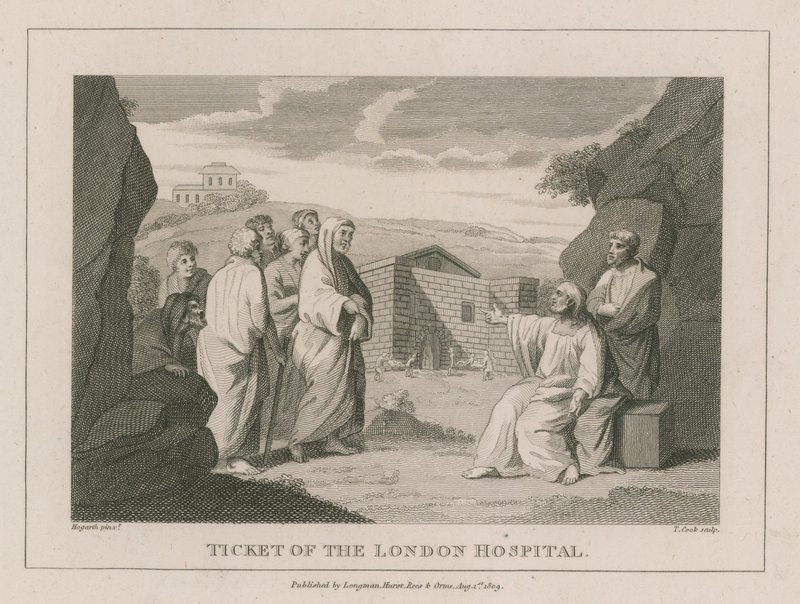 Ticket van het London Hospital door William Hogarth