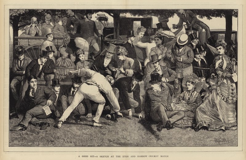 Een Goede Slag, een Schets bij de Eton en Harrow Cricketwedstrijd door William III Bromley