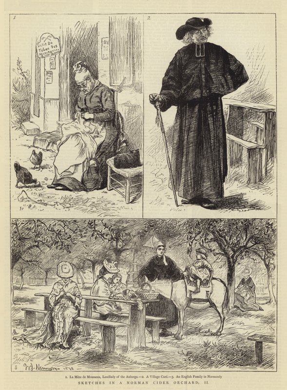 Schetsen in een Normandische ciderboomgaard, II door William John Hennessy