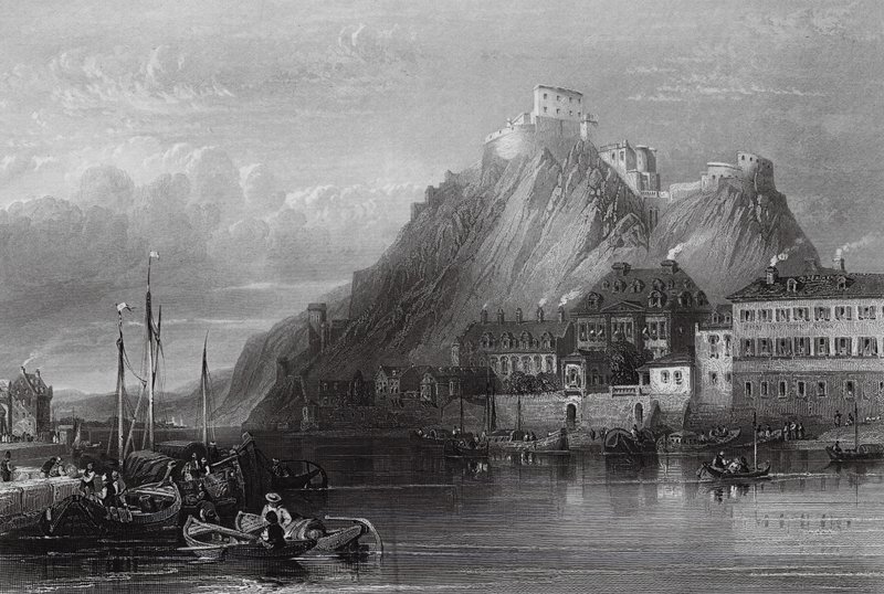 Fort Ehrenbreitstein, Rijn door William Leighton (after) Leitch