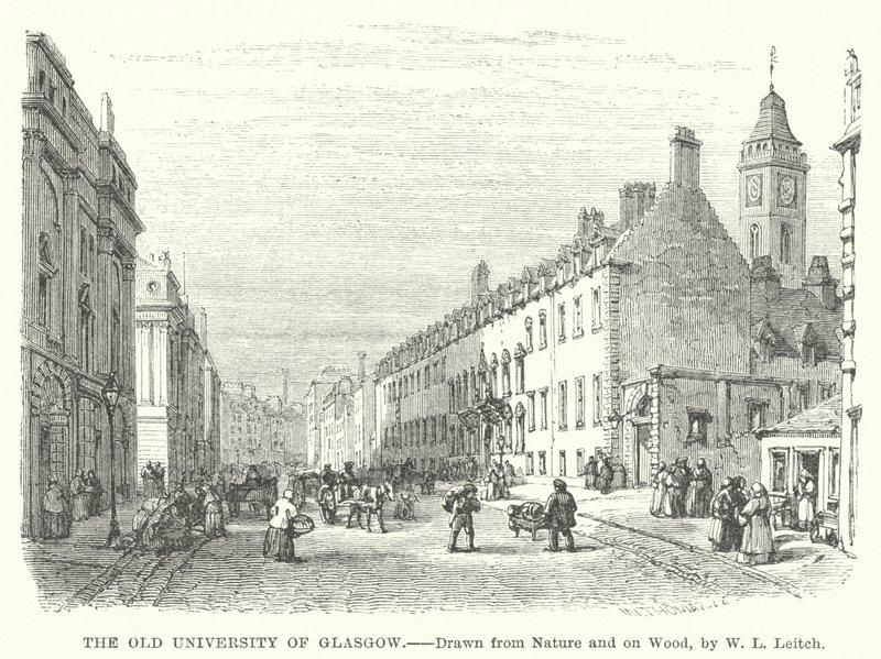 De oude universiteit van Glasgow (gravure) door William Leighton (after) Leitch