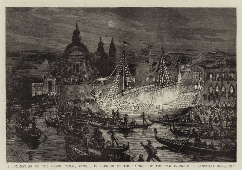 Verlichting van het Grote Kanaal, Venetië, ter ere van de lancering van het nieuwe pantserschip, Francesco Morosini door William Lionel Wyllie