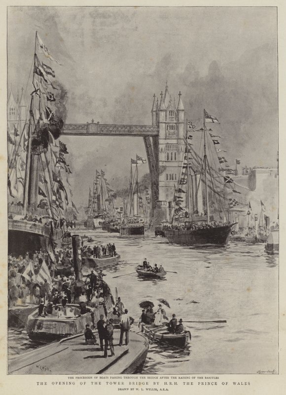 De Opening van de Tower Bridge door ZKH de Prins van Wales door William Lionel Wyllie