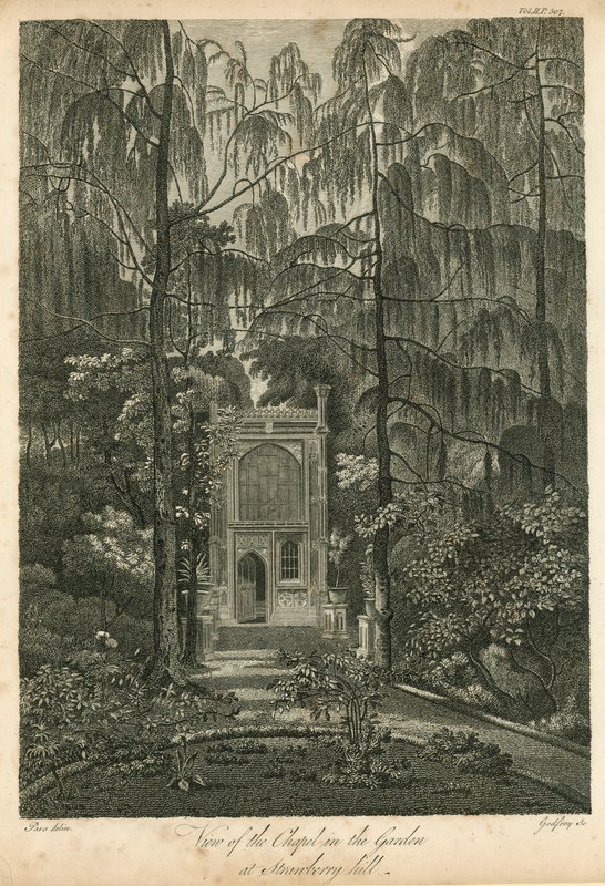 Uitzicht op de kapel in de tuin van Strawberry Hill, Twickenham, Londen door William Pars