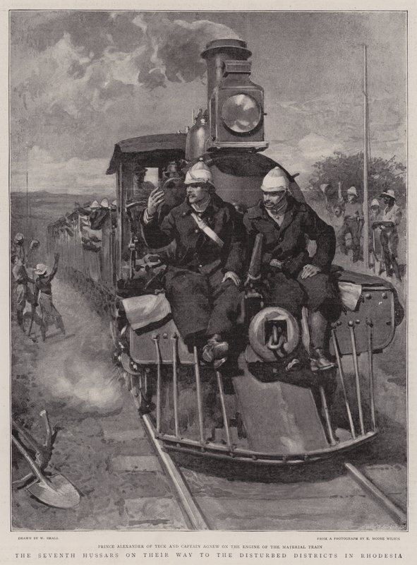 De Zevende Huzaren op weg naar het verstoorde district in Rhodesië door William Small