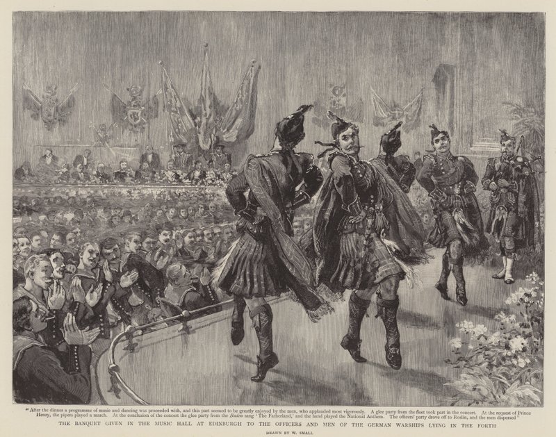 Het Banket in de Muziekzaal in Edinburgh voor de Officieren en Mannen van de Duitse Oorlogsschepen die in de Forth Liggen door William Small