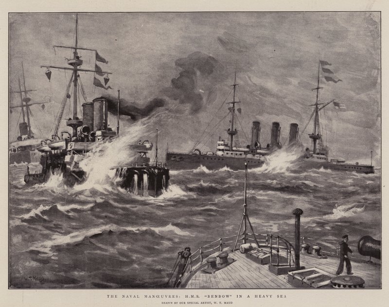 De Marine Manoeuvres, H.M.S. Benbow in een Zware Zee door William T. Maud