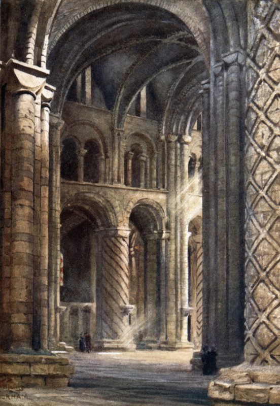 Durham, interieur van de kathedraal kijkend over het schip naar het zuidelijke transept door William Wiehe Collins