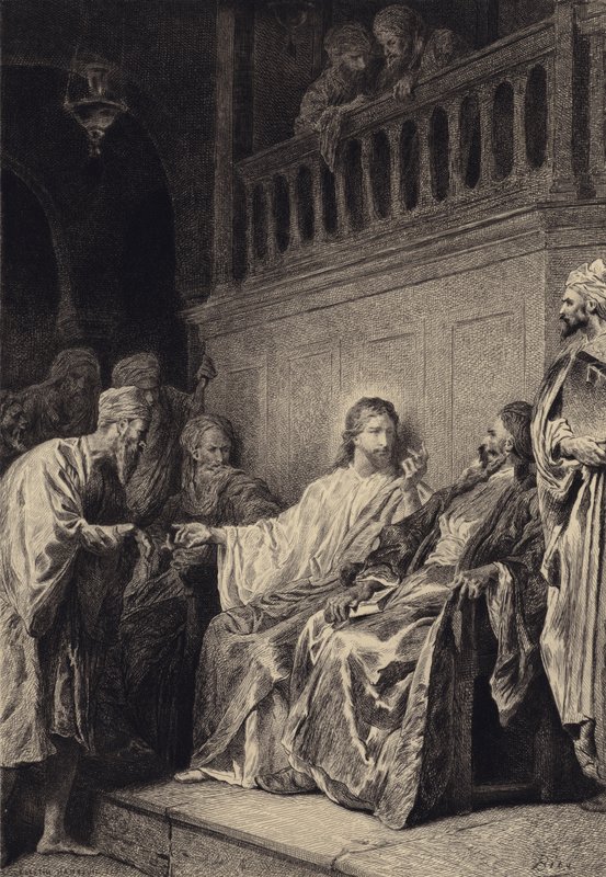 Christus geneest de man met de verschrompelde hand door after Albert Robida
