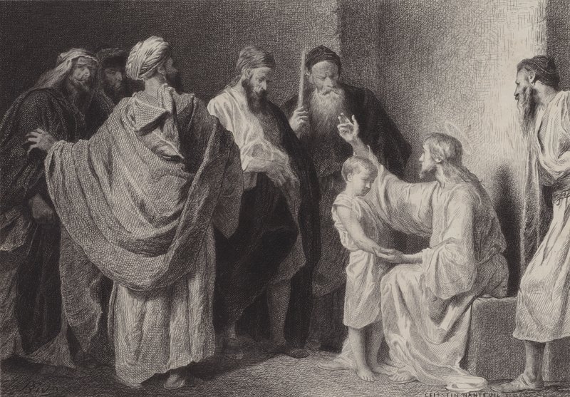 Jezus en een kind door after Albert Robida