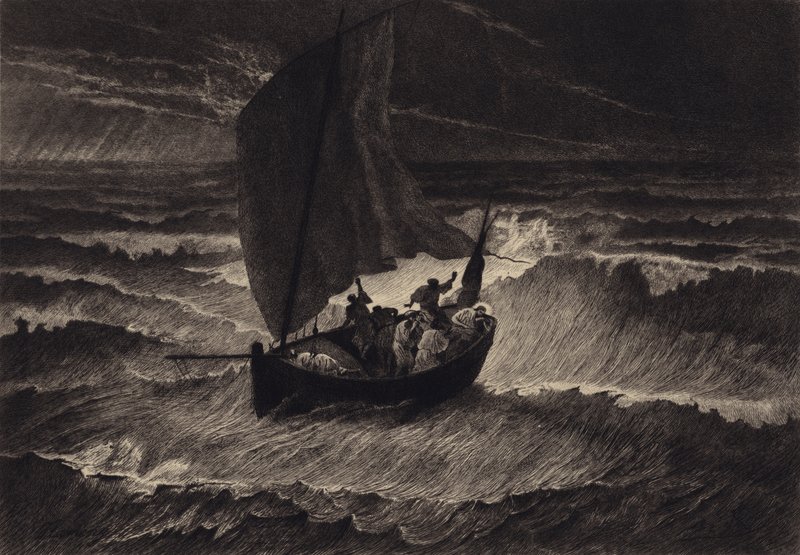 Jezus slaapt tijdens de storm door after Albert Robida