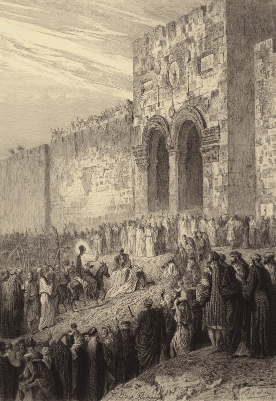 Jezus gaat Jeruzalem binnen door after Albert Robida