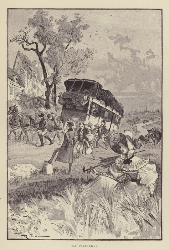 De diligence door after Albert Robida