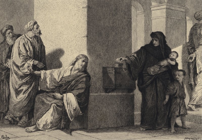De penning van de weduwe door after Albert Robida