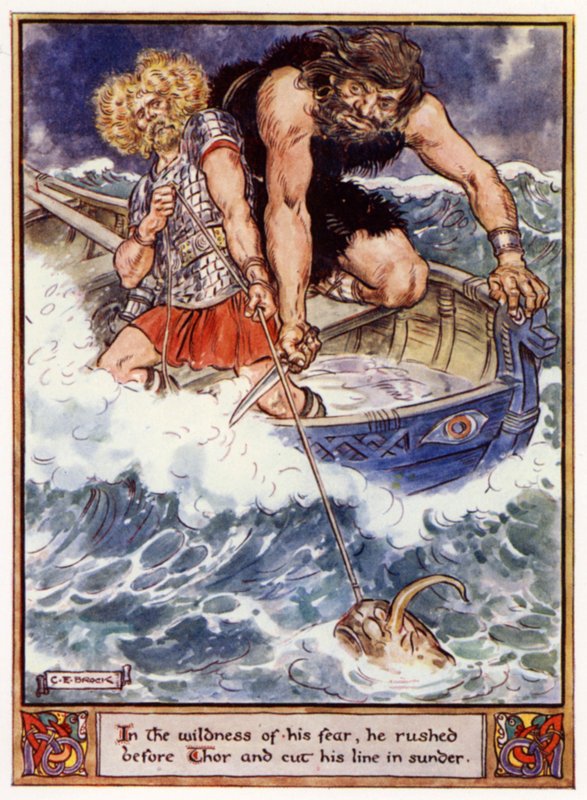 In de wildheid van zijn angst rende hij voor Thor uit en sneed zijn lijn door door after Charles Edmund Brock