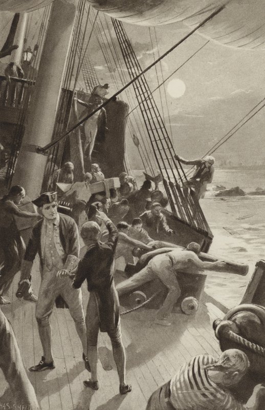 Het schip van Kapitein James Cook in problemen bij Kaap Tribulation door after Charles Mills Sheldon
