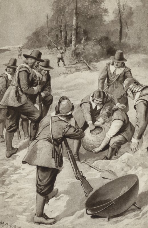 De Pilgrim Fathers slaan het zand en vinden maïs door after Charles Mills Sheldon