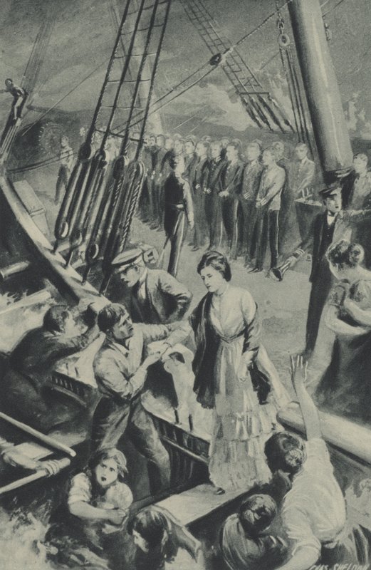 De mannen van de Birkenhead staan in de houding terwijl het schip zinkt in het water door after Charles Mills Sheldon