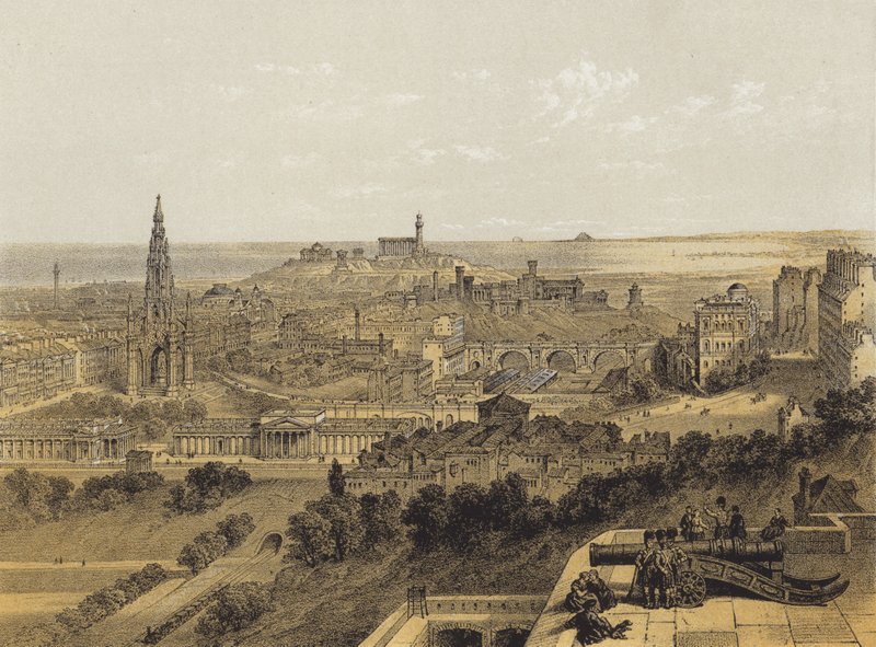 Uitzicht op Edinburgh vanaf het Kasteel door after David Roberts