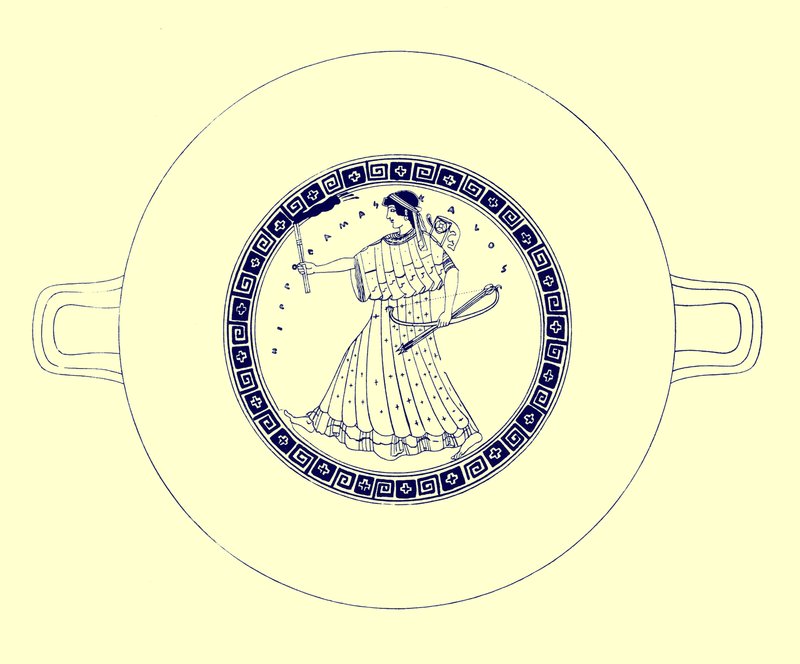 Artemis met boog, pijl en fakkel, illustratie uit Griekse Vaas Schilderijen door J. E. Harrison en D. S. MacColl, gepubliceerd 1894 door after English School
