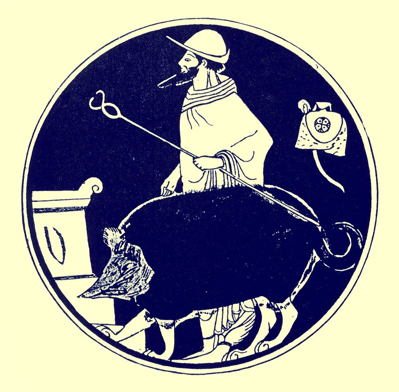 Hermes en de gemaskerde hond, illustratie uit Griekse Vaas Schilderijen door J. E. Harrison en D. S. MacColl, gepubliceerd 1894 door after English School