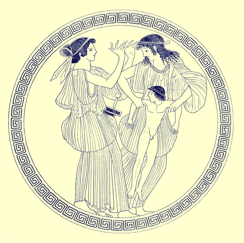 Prokne, Philomela en Itys, illustratie uit Griekse Vaas Schilderijen door J. E. Harrison en D. S. MacColl, gepubliceerd 1894 door after English School