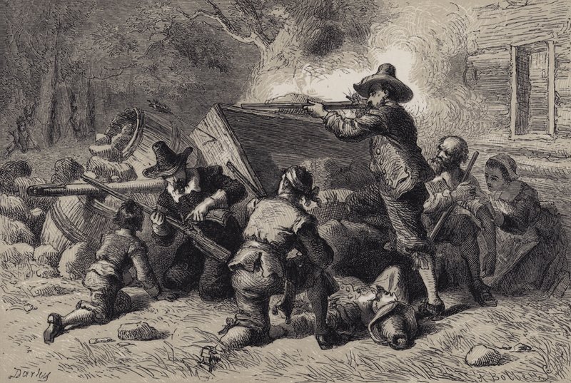 Virginians die zichzelf verdedigen tegen Indianen door after Felix Octavius Carr Darley