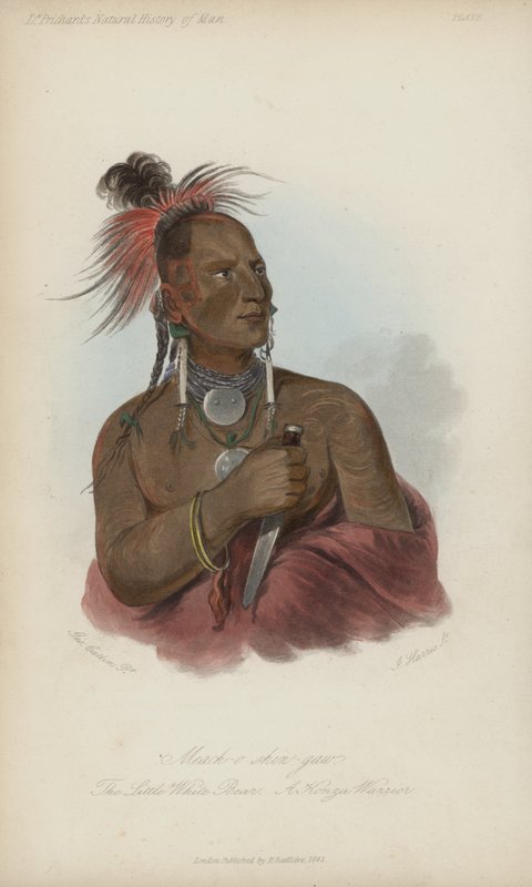 Meach-o shin-gaw, De Kleine Witte Beer, Een Konza Strijder (aquatint) door after George Catlin