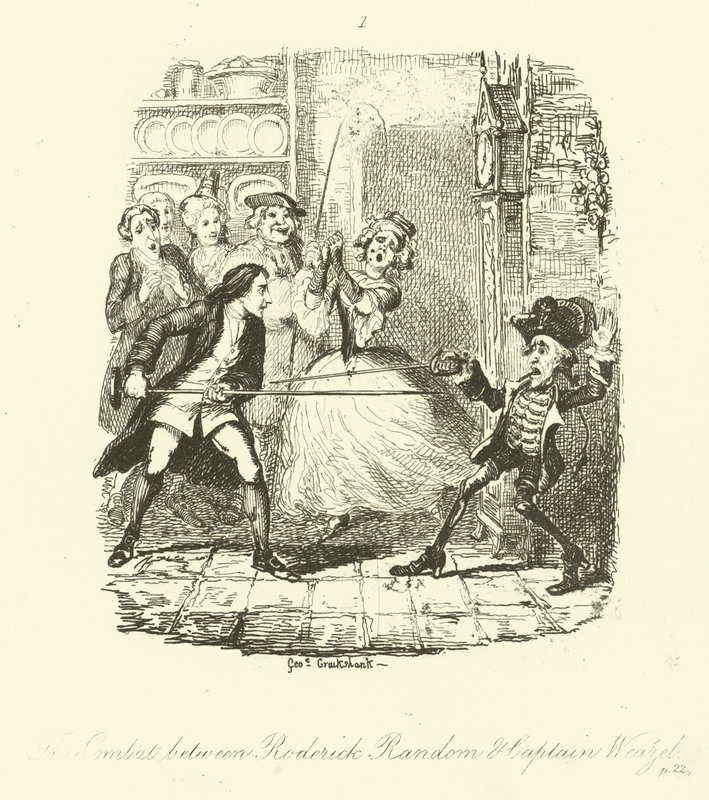 Illustratie voor Roderick Random door Tobias Smollett door after George Cruikshank