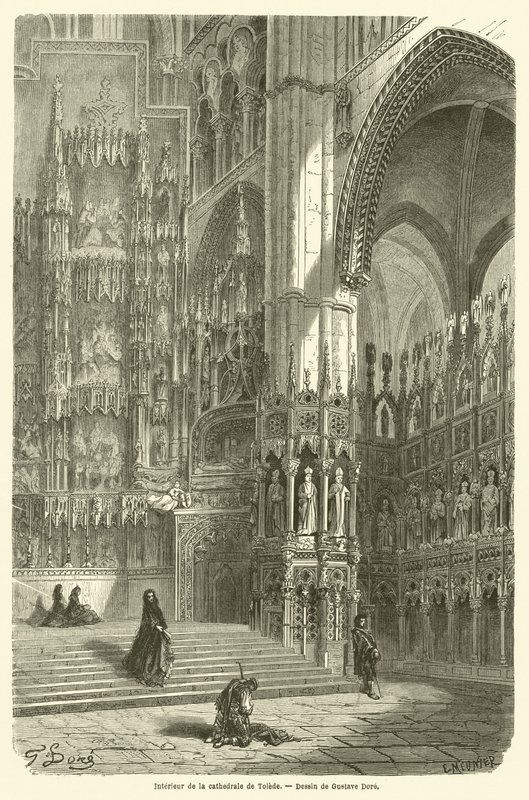 Interieur van de kathedraal van Toledo door Gustave after Dore