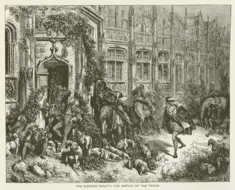 Doornroosje, de aankomst van de prins door Gustave after Dore
