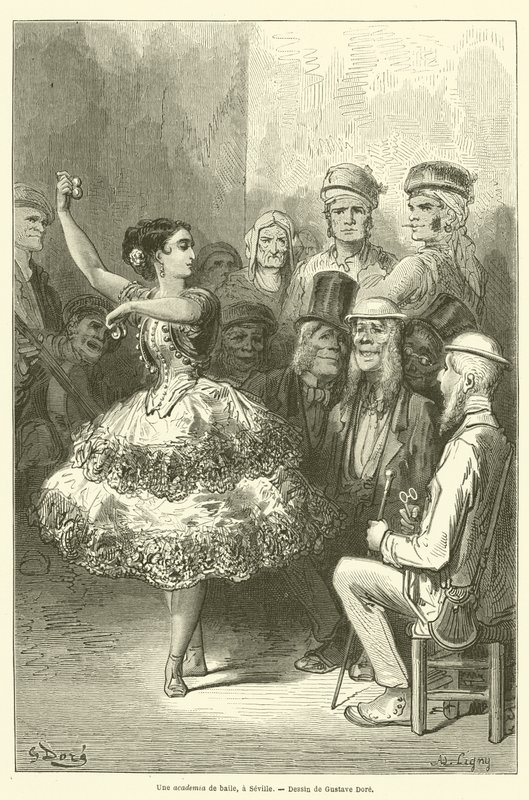 Een dansacademie in Sevilla door Gustave after Dore