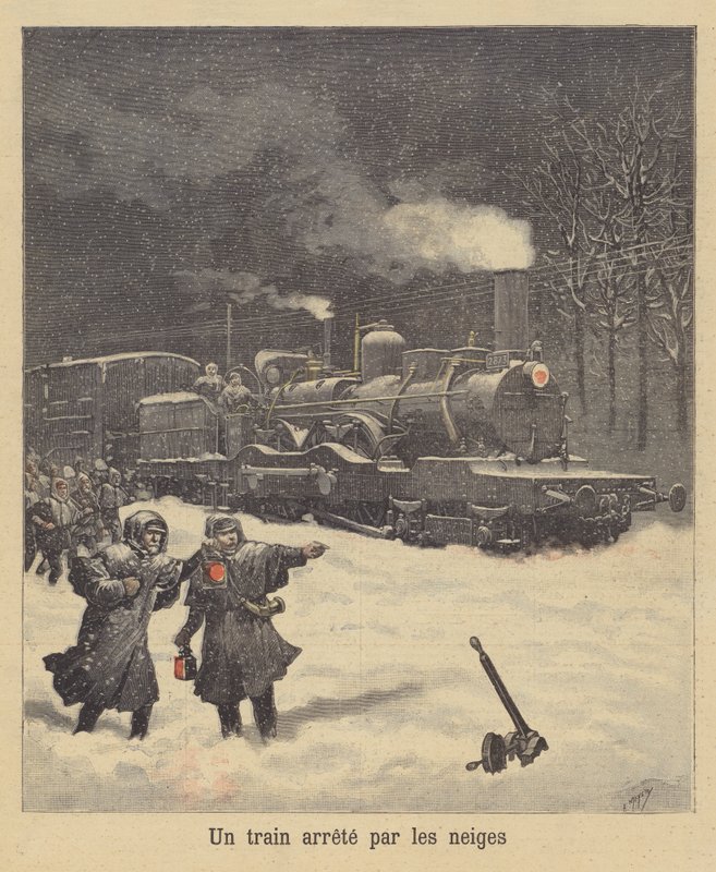 Een trein gestopt door de sneeuw door after Henri Meyer