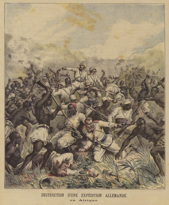 Vernietiging van een Duitse expeditie in Afrika door after Henri Meyer