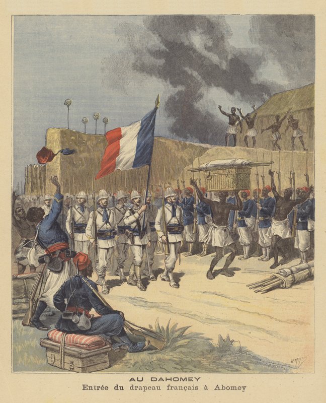Ingang van de Franse vlag in Abomey, Dahomey door after Henri Meyer