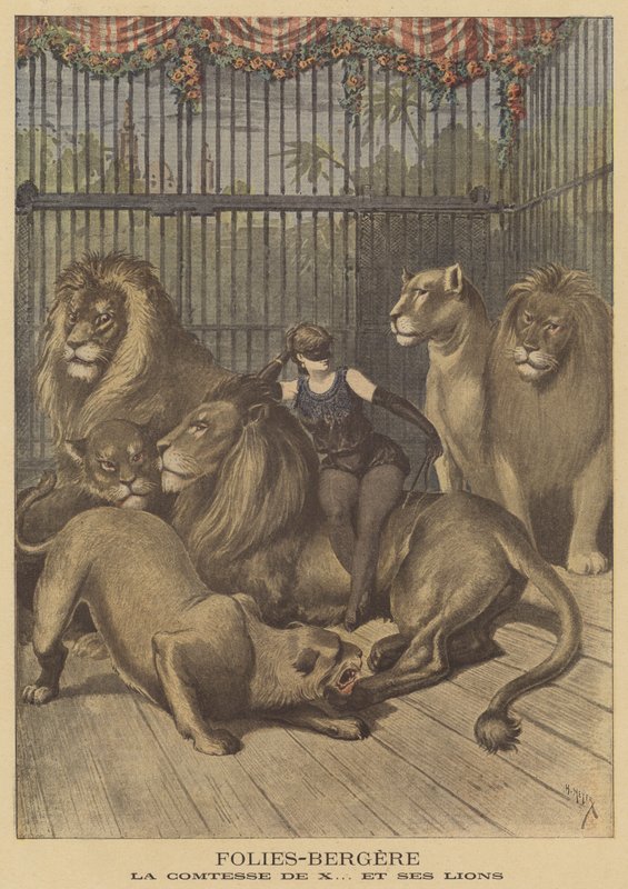 De gravin van X en haar leeuwen in de Folies-Bergère door after Henri Meyer