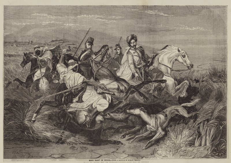 Zwijnenjacht in Afrika door after Horace Vernet
