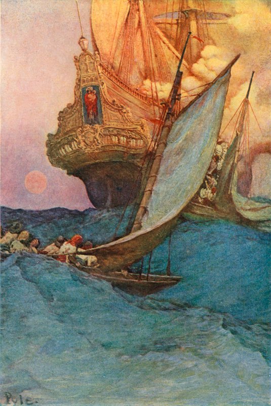 Een aanval op een galeon door after Howard Pyle