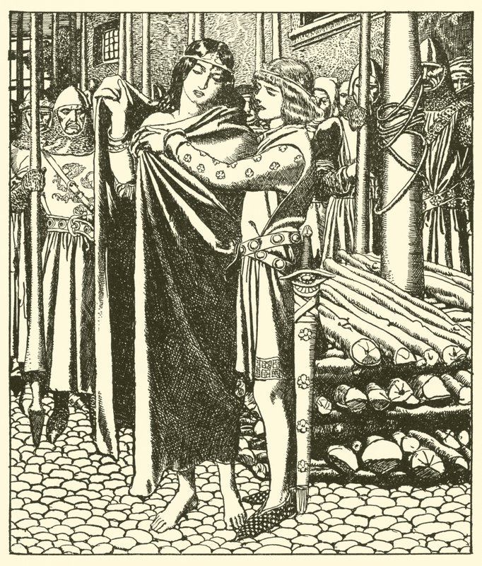Tristram helpt de Dame Moeya door after Howard Pyle