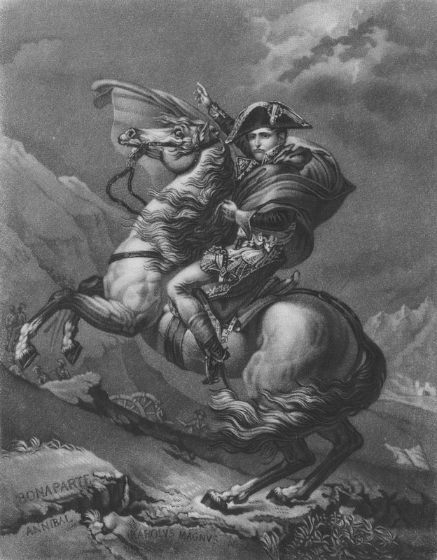 Napoleon Bonaparte steekt de Alpen over door after Jacques Louis David