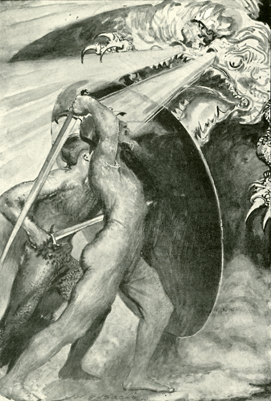 Beide krijgers stonden achter het ijzeren schild door after John Henry Frederick Bacon