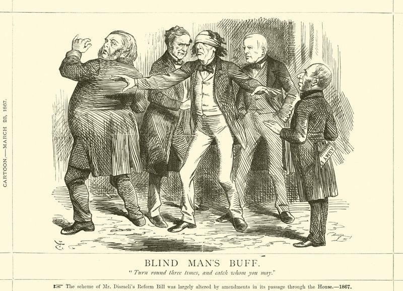 Blindemannetje door after John Tenniel