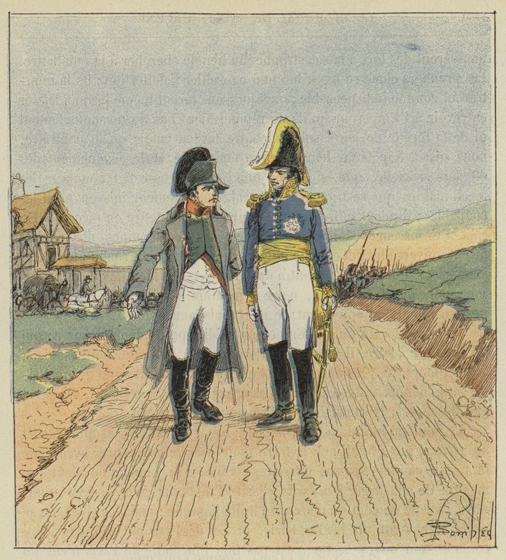 Op weg naar Elba ontmoet Napoleon Augereau door after Louis Charles Bombled