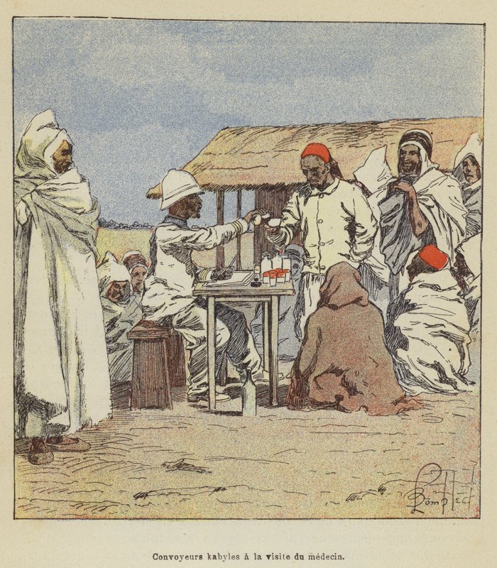 Kabylische begeleiders bij het bezoek aan de dokter door after Louis Charles Bombled
