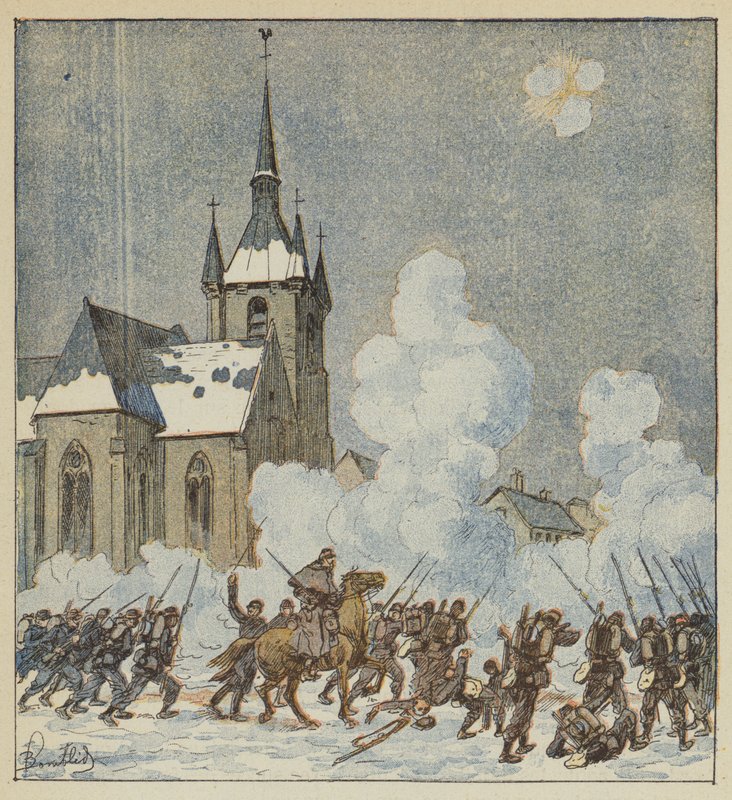 Verdediging van Patay door de 75e mobiele troepen door after Louis Charles Bombled